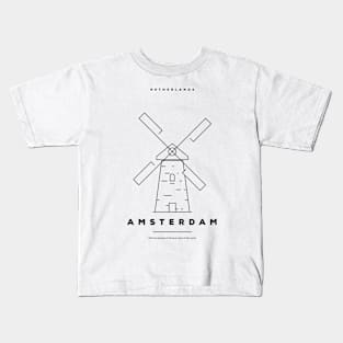 Amsterdam Minimal Black Line Design Kids T-Shirt